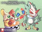 animate_inanimate anthro bandai_namco clothing digimon digimon_(species) digimon_liberator duo feathers feet female feral footwear green_body green_feathers hi_res living_plushie male mask onetrickdragon plushie pteromon shoemon shoes talons toes trading_card