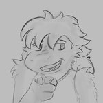 1:1 anthro chupadore fluffy gesture hand_gesture hi_res icarus_(chupa) male monochrome mullet pointing pointing_at_viewer smile solo templar_ponyboy