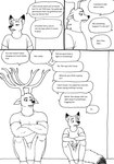 2023 5_fingers anthro antlers barefoot bernielover bernielover's_college_au canid canine clothed clothing comic deer dialogue disney duo english_text feet fingers fox fur hi_res horn humanoid_hands male mammal markings monochrome nick_wilde red_fox sitting speech_bubble spots spotted_body spotted_fur text true_fox whitney_(bernielover) zootopia