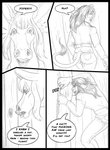 amanda_(tcitw) angry anthro arania asinus black_border border carla_(tcitw) clothed clothing comic dialogue donkey duo english_text equid equine felid female feral fur hair herm_(lore) hi_res lion looking_back mammal monochrome pantherine profanity rear_view tail tail_tuft text the_cabin_in_the_woods_(arania) tuft