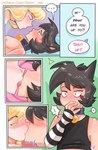 black_hair blonde_hair blush blush_lines cat_tail clothing comic comic_panel dialogue domestic_cat duo felid feline felis femboy gloves hair handwear hi_res horny_imp humanoid kairo_(horny_imp) kiss_on_lips kissing legwear male male/male mammal nipples shairo_(horny_imp) speech_bubble stockings thrusting topwear yellow_eyes