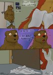 absurd_res anthro balls bear blush bodily_fluids brown_body brown_fur canid canine canis clothed clothing comic dialogue digital_media_(artwork) domestic_dog duo english_text erection erection_under_clothing feet fox fur genitals hair hi_res locker_room male male/male mammal nude open_mouth orange_body page_number paws penis public rhox sauna shower speech_bubble steam surprise sweat sweatdrop tail text toes tongue towel wet