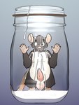 3:4 absurd_res anthro balls bodily_fluids container cum cum_drip cum_in_container cum_in_jar cum_on_face cum_on_penis dergsalot dripping erection fur genital_fluids genitals grey_body hi_res jar looking_at_viewer male mammal meme milk_(rodentmilk) murid murine penis pony_cum_jar_project rat rodent solo surprised_expression tail