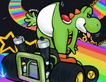 absurd_res anthro butt butt_slap dinosaur dubindore featureless_crotch female green_yoshi hi_res kart mario_bros mario_kart nintendo prehistoric_species presenting presenting_hindquarters rainbow_road reptile scalie slap slapping_own_butt slapping_self solo spanking taunting vehicle yoshi