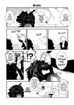 anthro canid canine clothing comic dialogue english_text felid female fur hi_res human kemono lila_(kashiwagi_aki) male mammal monochrome rolf saitou_(yakantuzura) text translated yakantuzura zinovy