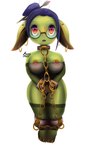 absurd_res bdsm big_breasts blizzard_entertainment bondage bound breasts chain clothing collar cuff_(restraint) ear_piercing ear_ring eyewear female floppy_ears glasses goblin green_body hi_res humanoid kaseymoos legwear nipple_piercing nipples piercing red_eyes restraints ring_piercing short_stack solo surprise thick_thighs thigh_highs translucent warcraft