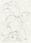 2015 blush feathered_wings feathers female feral generation_1_pokemon genitals graphite_(artwork) greyscale head_wings monochrome nintendo open_mouth pokemon pokemon_(species) pussy reptile scalie shell simple_background sketch smile solo traditional_media_(artwork) unusual_wing_placement upside_down wartortle white_background wings yaroul