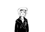 2024 anthro black_and_white comic domestic_cat felid feline felis hi_res hladilnik male mammal medal monochrome sailor_uniform ship's_catboy_(hladilnik) simple_background solo white_background