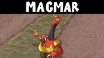 16:9 ambiguous_gender avian beak claws devil_horns_(gesture) ergomancy feral fire generation_1_pokemon gesture grass hand_gesture hi_res magmar nintendo outside plant pokemon pokemon_(species) solo walking widescreen