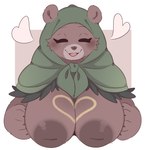 anotherbearsimp anthro areola bear biped blush breasts brown_body brown_fur female front_view fur heart_symbol hi_res hood inverted_nipples mama_mellow_(anotherbearsimp) mammal nipples open_mouth simple_background smile solo