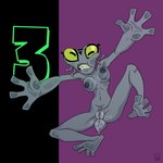 1:1 2023 against_surface alien alien_humanoid ben_10 bodily_fluids breast_squish breasts cartoon_network female front_view full-length_portrait galvan_(ben_10) genital_fluids genitals green_eyes grey_body grey_skin hi_res horizontal_pupils humanoid nipples not_furry nude on_glass portrait profannytea pupils pussy solo squish tail vaginal_fluids