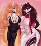 2024 anthro blush breasts canid canine chain clothing dress duo female female/female fox hi_res hierophant_green_(artist) horn mammal multi_breast