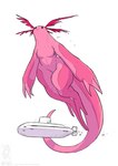 amphibian anthro axolotl beady_eyes black_eyes breasts conditional_dnp featureless_breasts female jollyjack kaiju macro marine mole_salamander nude pink_body salamander simple_background smile solo submarine tail underwater vehicle water watercraft white_background