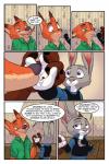 2018 akiric anthro bulletproof_vest canid canine clothed clothing comic covering covering_mouth dialogue dipstick_ears disney duo ear_markings english_text female fox gloves_(marking) green_eyes hand_holding heart_symbol inside interrupting judy_hopps kissing_hand lagomorph leporid male mammal markings multicolored_ears nick_wilde police police_uniform purple_eyes rabbit red_fox speech_bubble text true_fox uniform wet zootopia