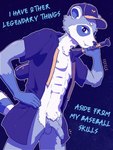 abs anthro baseball_bat baseball_cap bat_(object) bottomless clothed clothing fefece galactic_baseballer_(honkai:_star_rail) genitals hat headgear headwear hi_res honkai:_star_rail humanoid_genitalia male mammal mihoyo procyonid raccoon solo text topwear topwear_only