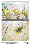 anthro blush comic english_text eulipotyphlan fur gabmonteiro9389 generation_1_pokemon green_eyes hedgehog hybrid legendary_pokemon male mammal nintendo pikachu pokemon pokemon_(species) question_mark sega sonic_the_hedgehog_(series) sonichu_(character) sonichu_(series) text yellow_body yellow_fur zapdos