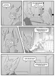 absurd_res anthro black_and_white braun_(kifyun2) canid canine clothed clothing comic dialogue duo emily_braun_(undying_void) english_text female fox hi_res inner_ear_fluff inside kifyun2 male mammal monochrome simple_background speech_bubble text tuft