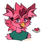 1:1 anthro beak colored_sketch furby_(species) hair heart_symbol hi_res lostgoose male pink_body pink_eyes pink_hair portrait simple_background sketch solo