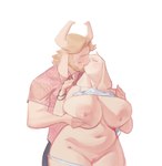 absurd_res anthro areola asgore_dreemurr biped blonde_hair blush boss_monster_(undertale) bovid breast_grab breasts caprine clothed clothing curvy_figure duo eyes_closed female fur genitals goat hair hand_on_breast hi_res horn kissing_from_behind male male/female mammal navel nipples oanju pussy simple_background slightly_chubby toriel undertale_(series) voluptuous white_background white_body white_fur