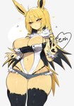 absurd_res anthro big_breasts blonde_hair blush blush_lines breasts clothed clothing eeveelution female fur generation_1_pokemon hair hi_res jolteon long_hair looking_at_viewer navel nintendo pokemon pokemon_(species) solo togetoge yellow_body yellow_fur