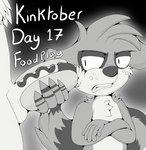 2023 anthro avian bird black_and_white cartoon_network clenched_teeth crossed_arms duo ears_down erection food food_fetish food_play foxkai genitals hi_res inktober kinktober male male/male mammal monochrome mordecai_(regular_show) penis pivoted_ears procyonid raccoon regular_show rigby_(regular_show) teasing teeth