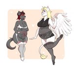 angel anthro belly_overhang bindweed_(artist) black_clothing black_lingerie blonde_hair blue_eyes border both_pregnant bottomless bow_ribbon bra breasts choker cleavage clothed clothing demon domestic_cat duo felid feline felis female front_view fur garter_belt garter_straps grey_body grey_fur hair hand_on_belly heart_choker heart_symbol horn hybrid ira_aetheria jewelry larger_female legwear lingerie lion mammal multiple_pregnancies navel necklace outie_navel pantherine partially_clothed pawpads paws pregnant pregnant_anthro pregnant_female red_eyes red_hair red_sclera sibling_(lore) simple_background sister_(lore) sisters_(lore) size_difference skye_aetheria smaller_female smile stockings tail tail_tuft teddy_(clothing) teeth thick_thighs thigh_highs translucent translucent_clothing tuft underwear white_body white_border white_clothing white_fur white_lingerie wings