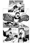 1989 2021 accipitrid accipitriform angry anthro avian bat beak bird black_and_white black_body black_fur black_tail blood blood_splatter bodily_fluids cheek_tuft claws clenched_teeth clothed clothing comic confrontation corpse countershade_neck countershading death dialogue duo eagle english_text eye_contact eyewear facial_tuft fatal fatal_wound feathered_wings feathers female feral fur glasses grin group growling grr gulonine harpy_(roz_gibson) harpy_eagle hi_res holding_melee_weapon holding_object holding_weapon jack_salem jacket looking_at_another male mammal marten melee_weapon monochrome multicolored_body multicolored_fur mustelid musteline open_mouth pince-nez reptile roz_gibson sable_(marten) scalie sharp_teeth smile snarling speech_bubble standing surrounded tail teeth text toe_claws tongue topwear tuft two_tone_body two_tone_fur weapon wearing_glasses whiskers wings wounded