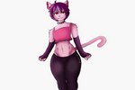 3:2 ambiguous_gender anthro bottomwear clothing collar felid femboy fur hair mammal pink_body pink_clothing pink_fur pink_topwear purple_hair shorts simple_background solo thong_straps tight_bottomwear tight_clothing tight_shorts topwear white_background zattaryuwu