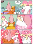 3:4 anthro audino balls bed big_balls big_breasts big_penis blush bodily_fluids bottomwear breast_play breasts buizel cleavage clothed clothing comic cum cum_on_breasts cum_on_clothing cum_on_ear cumshot digital_media_(artwork) duo ejaculation english_text erection female fully_clothed furniture generation_4_pokemon generation_5_pokemon genital_fluids genitals goopyarts hi_res huge_balls huge_breasts huge_penis hyper hyper_breasts hyper_genitalia hyper_penis inside male male/female messy miniskirt nintendo nurse nurse_clothing nurse_uniform orange_balls orgasm panel_skew patient penis pokemon pokemon_(species) premature_ejaculation raina_(goopyarts) sex skirt tapering_penis text thick_penis titfuck uniform