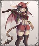 anthro big_ears black_clothing black_hair black_legwear black_thigh_highs blush blush_lines bottomwear clothed clothing convenient_censorship deadlock ear_piercing ear_ring eyelashes fangs female flat_cap gargoyle grey_background grey_body grey_scales gun hair hat headgear headwear hi_res holding_gun holding_object holding_ranged_weapon holding_weapon horn ivy_(deadlock) legwear long_tail looking_at_viewer membrane_(anatomy) membranous_wings navel open_mouth pattern_clothing pattern_hat pattern_headgear pattern_headwear piercing pink_wings plant quazarasci ranged_weapon red_bottomwear red_clothing red_hat red_headwear red_shorts ring_piercing scales shorts simple_background solo tail tail_ridge tan_horn teeth thick_thighs thigh_highs topless valve vines weapon weapon_on_shoulder wide_hips wings yellow_eyes