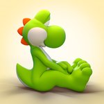 1:1 2017 3_toes 3d_(artwork) ambiguous_gender anthro barefoot biped blue_eyes cinnamoncookies digital_media_(artwork) feet green_body green_yoshi mario_bros nintendo nude paws scalie side_view simple_background sitting solo toes yoshi