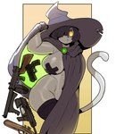 Rating: q
ID: 4579262
Date: 2024-02-05 01:01:09 -0500
Status: active
Score: 157
2024 absurd_res anthro big_breasts black_hair breasts ceehaz cloak clothed clothing domestic_cat felid feline felis female fur glowing glowing_eyes grey_body grey_fur gun gunwitch_(dreamy_pride) hair hair_over_eye hammerspace handgun hat headgear headwear hi_res huge_breasts legwear magic_user mammal navel nipple_tape one_eye_obstructed pasties purple_eyes ranged_weapon robe robe_lift simple_background solo standing stockings tape thick_thighs weapon wide_hips witch witch_hat yellow_sclera post #4579262