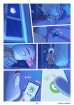 anthro bed bucky_(lion21) comic dave_(lion21) faceplant furniture hi_res inside lagomorph leporid lion21 male mammal moon night phone_call phone_screen procyonid rabbit raccoon solo text url