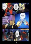 2020 alcohol anthro anthrofied beverage black_body black_fur blue_body blue_fur bryan_(zourik) clothed clothing comic crop_top dialogue dylan_(zourik) eeveelution english_text espeon fur generation_2_pokemon generation_4_pokemon generation_7_pokemon hair hi_res inner_monologue jacket legendary_pokemon letterbox lucario male nintendo number page_number pokemon pokemon_(species) pokemorph ponytail shirt text thought_bubble time_card time_period topwear torracat yellow_body yellow_fur zeraora zourik