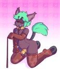 5:6 anthro balls bat bdsm blush chastity_cage chastity_device clothed clothing collar crossdressing femboy fur genitals hair hakim_(tdfoxoo) hi_res leash legwear lock male mammal open_mouth padlock petplay ponyplay ponytail roleplay solo submissive submissive_male wolfyzeeb