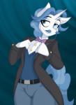 2018 anthro anthrofied black_tie_(suit) blue_eyes blue_hair bow_(feature) bow_tie bulge clothed clothing equid equine eyewear fancypants_(mlp) friendship_is_magic hair hasbro horn jrvanesbroek male mammal monocle my_little_pony mythological_creature mythological_equine mythology solo suit unicorn