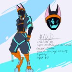 1:1 absurd_res anthro biohound clothing english_text eyewear gloves goggles goggles_around_neck handwear hi_res jacket machine male model_sheet my_oc protogen protogen_face protogen_visor robotic_legs shoulder_holster solo streetwear techwear text topwear