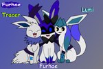 2021 3:2 blue_body blue_eyes blue_fur canid canine digital_media_(artwork) eeveelution fan_character female feral fur furha_e furhae_(furhae) furhae_(sylveon) generation_1_pokemon generation_4_pokemon generation_6_pokemon glaceon group jolteon lumi_(glaceon) machine male mammal nintendo open_mouth pokemon pokemon_(species) ribbons robot robotic_sylveon simple_background sitting smile sylveon text tracer_(jolteon) trio white_body