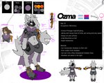 2023 5:4 absurd_res anthro armor big_tail cloak clothing english_text female froobina fur grey_body grey_fur hi_res human hybrid machine mammal model_sheet ozma_(froobina) prosthetic prosthetic_limb protogen smile solo tail tail_mouth text trans_(lore) trans_woman_(lore) unusual_anatomy unusual_tail