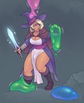 adventurer breasts bulge clothing comic goo_creature gynomorph hat headgear headwear hi_res human intersex keffotin magic_user mammal melee_weapon slime_(blob) solo sword tagme terraria weapon wizard_hat