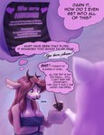 absurd_res anthro antlers clothed clothing comic deer dialogue digital_drawing_(artwork) digital_media_(artwork) doria_(zypett) english_text female hi_res horn mammal profanity simple_background solo speech_bubble text transformation zypett