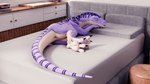 16:9 3d_(artwork) anus bedroom calm digital_media_(artwork) dragon female feral genitals hi_res interceptor jinnoaka matteino mythological_creature mythological_scalie mythology nude purple_body pussy scalie sleeping solo whiteperson widescreen