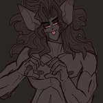 1:1 2024 anthro big_ears chrissy_natalia dark_hair digital_drawing_(artwork) digital_media_(artwork) eyeliner hair heart_symbol hi_res humanoid long_hair makeup muscular muscular_anthro nipples nonbinary_(lore) nude nyxotiacola pecs rescue_(nyxotiacola) solo tongue tongue_out