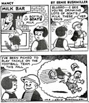 Rating: s
ID: 5587747
Date: 2025-05-21 04:21:29 -0400
Status: pending
Score: 3
1946 20th_century 3_panel_comic accessory ancient_art anthro armor bald beard biped black_hair black_text bottle bovid bow_ribbon bow_tie caprine clothing comic container dated dialogue drinking drinking_milk drinking_straw ernie_bushmiller facial_hair female football_player goat group hair hair_accessory hair_bow hair_ribbon handwritten_text hat headgear headwear helmet hi_res horn human humor imagination male mammal milk_bottle milk_container misunderstanding monochrome nancy_ritz ramming ribbons signature sluggo_smith speech_bubble store text thought_bubble young young_female young_human young_male post #5587747