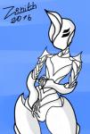 3_fingers alien ambiguous_gender black_eyes blue_background digital_drawing_(artwork) digital_media_(artwork) exoskeleton fingers humanoid nefit not_furry portrait simple_background solo three-quarter_portrait wide_hips zenith