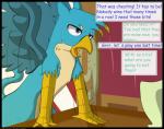 2018 annoyed avian beak blue_eyes comic dialogue digital_media_(artwork) duo english_text equid equine eyebrows feathered_wings feathers flash_draw friendship_is_magic gallus_(mlp) gryphon hasbro hi_res horse male mammal my_little_pony mythological_avian mythological_creature mythology pony sandbar_(mlp) solo_focus text wings