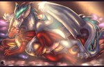 dragon duo female feral frostedmonster glistening glistening_body green_eyes hi_res letterbox male male/female mythological_creature mythological_scalie mythology red_body scalie silver_body tail wings