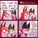 1:1 canid canine comic dialogue duo english_text felid feline fox fur glassshine hi_res holding_object hubert_(glassshine) looking_at_object mammal necktie red_body red_fur simple_eyes steve_(glassshine) text white_body white_fur