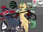 4:3 anthro duo eeveelution egg english_text generation_4_pokemon genitals halfpricesouls helluva_boss hi_res leafeon male male/male nintendo pokemon pokemon_(species) pregnant pregnant_anthro pregnant_male stolas_(helluva_boss) text