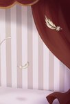 2019 chisara circus_of_anya comic curtains feathers floor hi_res internal_wall loose_feather not_furry red_curtains shadow striped_wall wall_(structure) zero_pictured